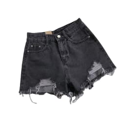 Women High Waist Ripped Denim Shorts Korean Y2K Streetwear Tassel Pocket Summer Casual Blue Jeans Pants Fashion Street Trousers
