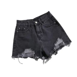 Women High Waist Ripped Denim Shorts Korean Y2K Streetwear Tassel Pocket Summer Casual Blue Jeans Pants Fashion Street Trousers