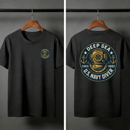 Deep Sea Diver Emblem Summer Men T-Shirt Military Style Casual Wear Beach and Outdoor Activities Divers Clothes Shirts