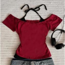 Women 2-in-1 Off Shoulder Halter Top Y2K Slim Fit Layered Short Sleeve T-Shirt Streetwear 2026