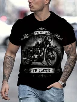 Retro-style Motorcycle Pattern Summer 3D Printed Large-sized Men's T-shirt Loose and Comfortable Suitable for Daily Wear