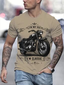 Retro-style Motorcycle Pattern Summer 3D Printed Large-sized Men's T-shirt Loose and Comfortable Suitable for Daily Wear