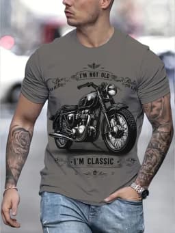 Retro-style Motorcycle Pattern Summer 3D Printed Large-sized Men's T-shirt Loose and Comfortable Suitable for Daily Wear