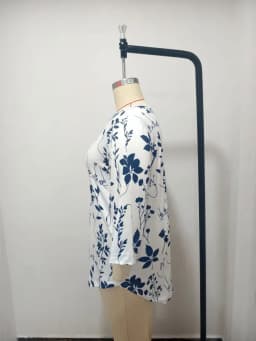 New Round Neck Plant Floral Seven Quarter Sleeved Top Loose and Elegant Plus Size Temperament Short Sleeved T-shirt Commute