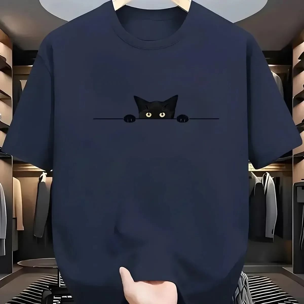Fashion New Men's Cute Kitten Printed T-shirt Summer Breathable Round Neck Tops Outdoor Casual Versatile Tees