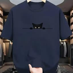 Fashion New Men's Cute Kitten Printed T-shirt Summer Breathable Round Neck Tops Outdoor Casual Versatile Tees