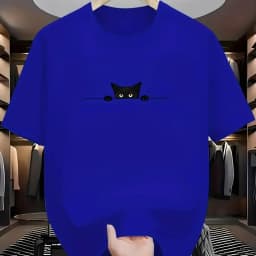 Fashion New Men's Cute Kitten Printed T-shirt Summer Breathable Round Neck Tops Outdoor Casual Versatile Tees
