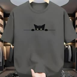 Fashion New Men's Cute Kitten Printed T-shirt Summer Breathable Round Neck Tops Outdoor Casual Versatile Tees