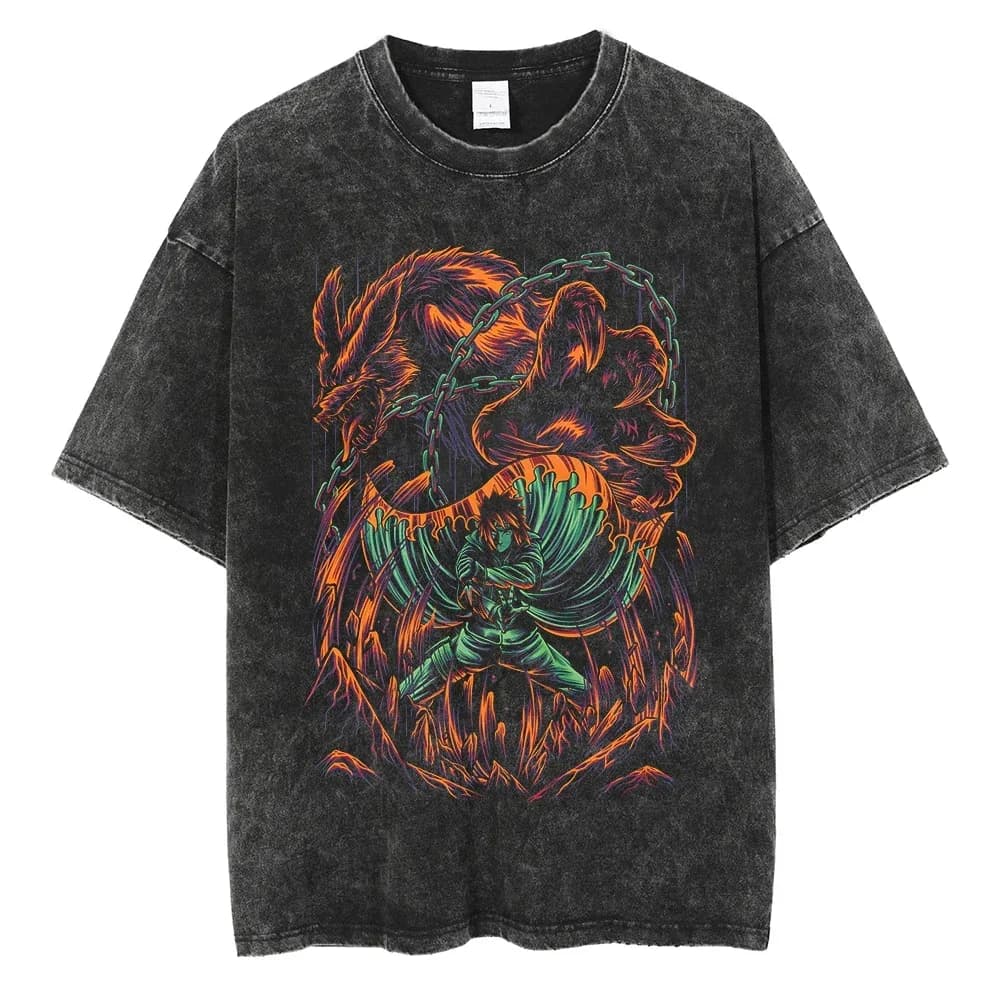 Men Washed TShirt Harajuku Streetwear Hip Hop Japanese Anime Naruto Graphic T Shirts Cotton Summer Short Sleeve Vintage Tops
