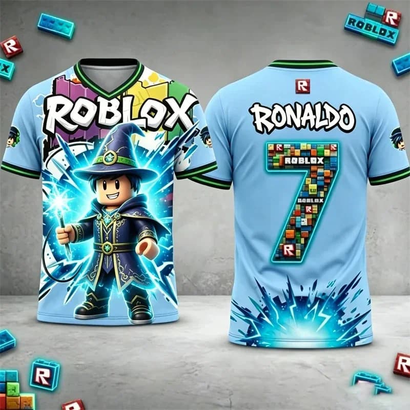 Personalized Roblox Kids T-Shirt 3D Robot Print Game Jersey Boys Short Sleeve Casual Summer Breathable Tee Tops for Children