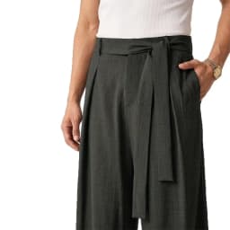 KIDWHXR Men Trousers Loose Mid Waist Breathable Male Suit Pant Vintage Pleated Straight Drawstring Business Casual Man Pant