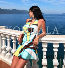 Women's Holiday Beach Printed Halter Mini Dress KONDALA 2026 Summer Trendy Backless Dress Lady Sexy Chic Party Super Short Dress