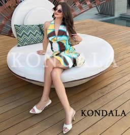 Women's Holiday Beach Printed Halter Mini Dress KONDALA 2026 Summer Trendy Backless Dress Lady Sexy Chic Party Super Short Dress