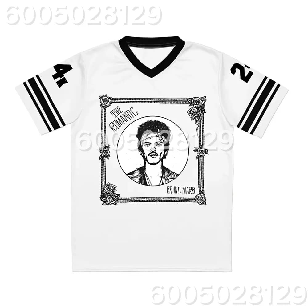 Bruno Mars The Romantic Jersey Short Sleeve V-neck Male T-shirt Design Graphic 3D Printing Unisex Streetwear Family Kids Tees