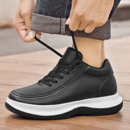 Men's Black White Elevator Shoes 6/8/10CM Height Increasing Breathable Leather Casual Sneakers Non-slip Platform Trainers