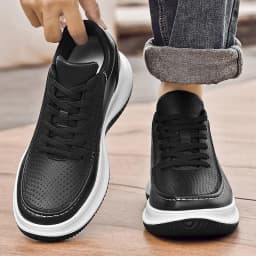 Men's Black White Elevator Shoes 6/8/10CM Height Increasing Breathable Leather Casual Sneakers Non-slip Platform Trainers