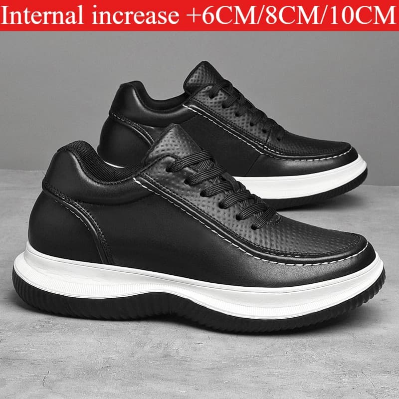 Men's Black White Elevator Shoes 6/8/10CM Height Increasing Breathable Leather Casual Sneakers Non-slip Platform Trainers