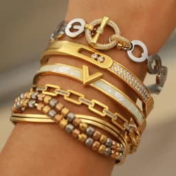 Stainless Steel Crystal Beads 18K PVD Plated Bracelets for Women Fashion Brand Jewelry Classic Elegant Hollow Golden Bangle