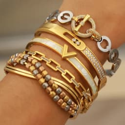 Stainless Steel Crystal Beads 18K PVD Plated Bracelets for Women Fashion Brand Jewelry Classic Elegant Hollow Golden Bangle