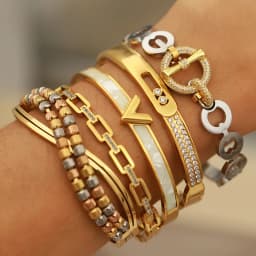 Stainless Steel Crystal Beads 18K PVD Plated Bracelets for Women Fashion Brand Jewelry Classic Elegant Hollow Golden Bangle