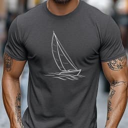 Men's 100% Cotton T-shirt Casual Loose Fit Minimalist Sailboat Pattern Summer Crew Neck Short Sleeve T-shirt