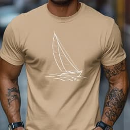 Men's 100% Cotton T-shirt Casual Loose Fit Minimalist Sailboat Pattern Summer Crew Neck Short Sleeve T-shirt
