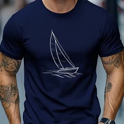 Men's 100% Cotton T-shirt Casual Loose Fit Minimalist Sailboat Pattern Summer Crew Neck Short Sleeve T-shirt