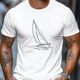 Men's 100% Cotton T-shirt Casual Loose Fit Minimalist Sailboat Pattern Summer Crew Neck Short Sleeve T-shirt