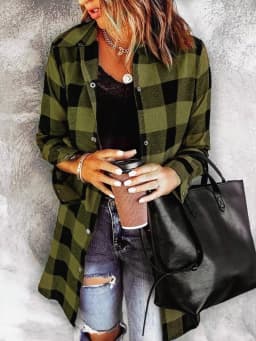 Women's Plaid Shirt Jacket, Long Sleeve Button Front Blouse, Casual Fashion for All Seasons, Ladies' Stylish Outerwear