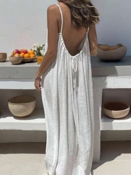 2026 New European & American Cross‑border Women’s Wear, Solid Color Loose Casual Versatile Slip Backless Maxi Dress