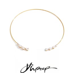 Yhpup Stainless Steel Cubic Zirconia Torques Necklace for Women Summer Delicate Trending Arrivals Aesthetic Golden Jewelry