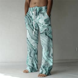 Men's Lava Galaxy Flame Print Drawstring Wide Leg Pants, Psychedelic Straight Pants for Spring & Summer