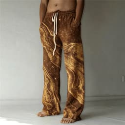 Men's Lava Galaxy Flame Print Drawstring Wide Leg Pants, Psychedelic Straight Pants for Spring & Summer