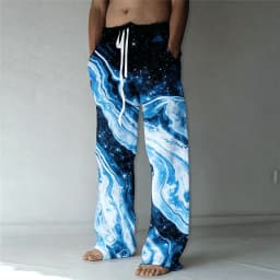 Men's Lava Galaxy Flame Print Drawstring Wide Leg Pants, Psychedelic Straight Pants for Spring & Summer