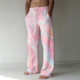 Men's Lava Galaxy Flame Print Drawstring Wide Leg Pants, Psychedelic Straight Pants for Spring & Summer