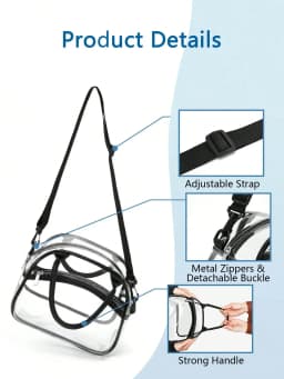 Clear lunch bag with adjustable strap, unisex for men women, suitable for work school picnic travel sports events.xtz