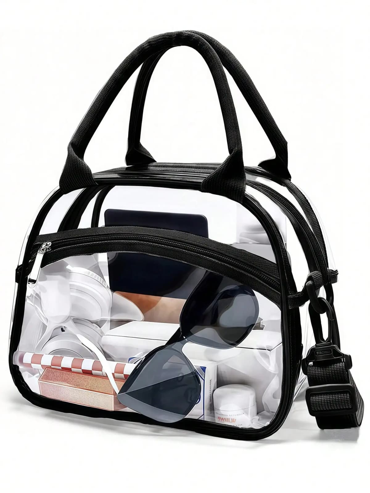Clear lunch bag with adjustable strap, unisex for men women, suitable for work school picnic travel sports events.xtz
