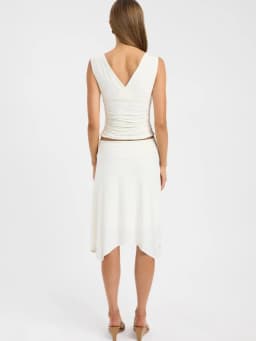 Women's 2-piece White Ruched Sleeveless V-neck Top And Irregular Midi Skirt Set Elegant Casual Party Summer Vacation Outfit