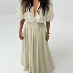 Elegant Short Sleeve Hollow Out Maxi Dresses Fashion Lace Patchwork Women Chiffon Dress 2026 Summer New Lady V Neck Long Robes