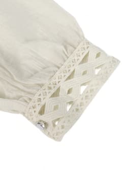 Women's Stylish Off-the-Shoulder, Waist-Cinched, Cropped, Lace-Paneled, Long-Sleeve Tie-Front Top: Casual and Elegant