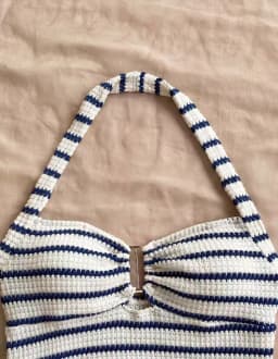 Summer Striped Halter-Neck Waffle Knit Suit - A Sexy Beach Outfit for Vacation Girls.