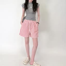 Stripes Shorts for Women Drawstring Thin Wide Leg A-line Breathable Bottoms Shorts High Waist Casual Vacation Beach Short Pants