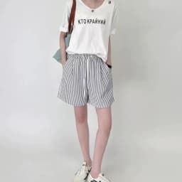 Stripes Shorts for Women Drawstring Thin Wide Leg A-line Breathable Bottoms Shorts High Waist Casual Vacation Beach Short Pants
