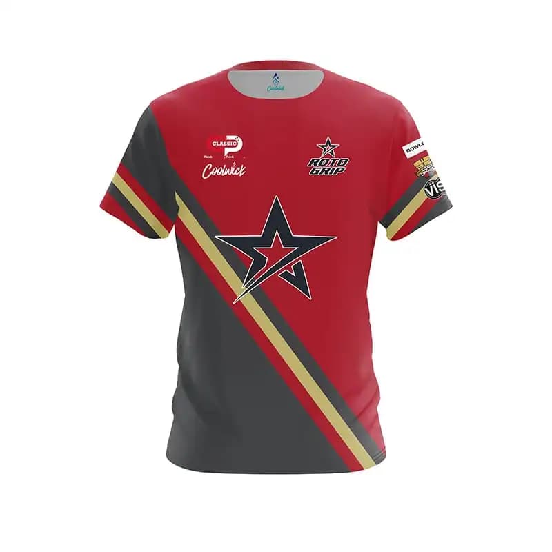 Family Matching Coolwick Roto Grip Bowling Jersey Red Black Gold Star Logo Short Sleeve Performance T-Shirt Casual Family Outfit