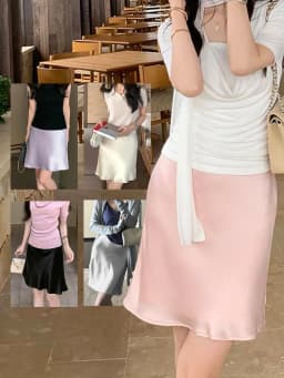 Fashion Solid Satin Skirt,Elastic Stretch High-Waist Elegant Flowing Texture A-Line Short Skirt,For Women's Home Office Wear