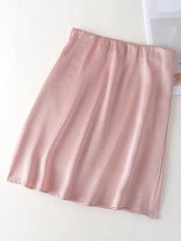 Fashion Solid Satin Skirt,Elastic Stretch High-Waist Elegant Flowing Texture A-Line Short Skirt,For Women's Home Office Wear