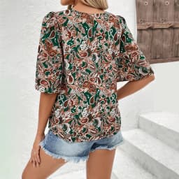 Plus Size Paisley print women's casual shirt short sleeved round neck fashionable and elegant loose top