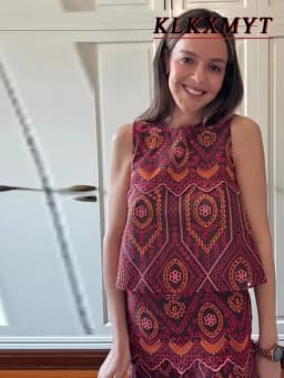 Woman Sexy Fashion Printed Embroidery Hollow Out Sleeveless Short Tops+Long Skirt Women Casual Spring Summer 2 Piece Set