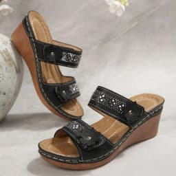 2026 Summer Women Slippers Plus Size Women's Shoes Retro Roman Sandals Women Pu Casual Flower Wedge Sandals Platform Slippers