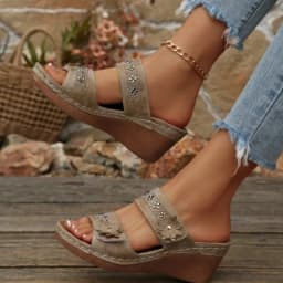 2026 Summer Women Slippers Plus Size Women's Shoes Retro Roman Sandals Women Pu Casual Flower Wedge Sandals Platform Slippers